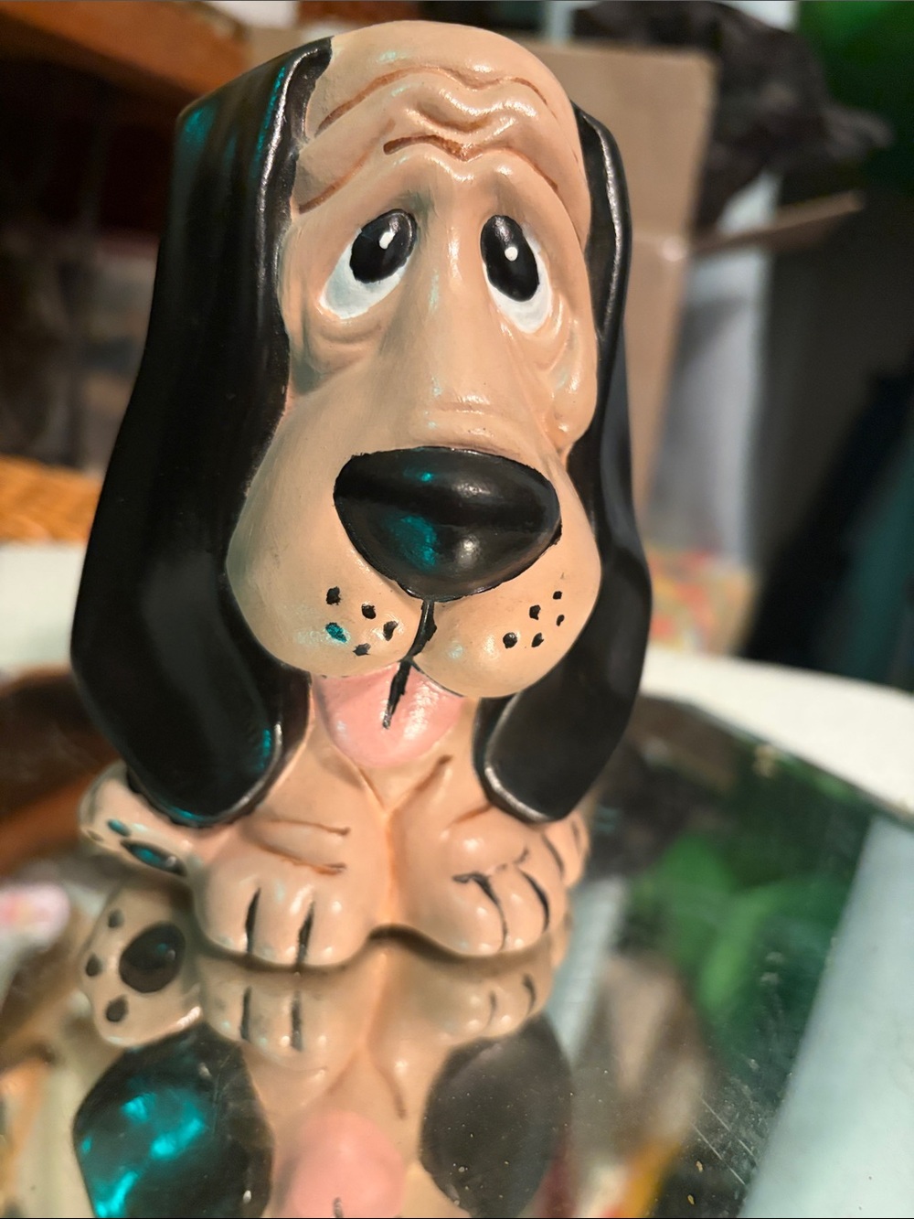 Vintage Ceramic Sad Eyed Basset Hound Dog Figurine Kitsch Mid Century Droopy